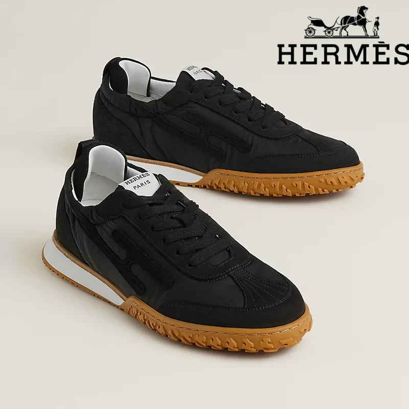 Hermès Jet Sneaker "All Black" Technical Fabric Suede Leather Men Retro Sneakers