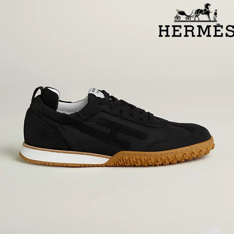 Hermès Jet Sneaker "All Black" Technical Fabric Suede Leather Men Retro Sneakers