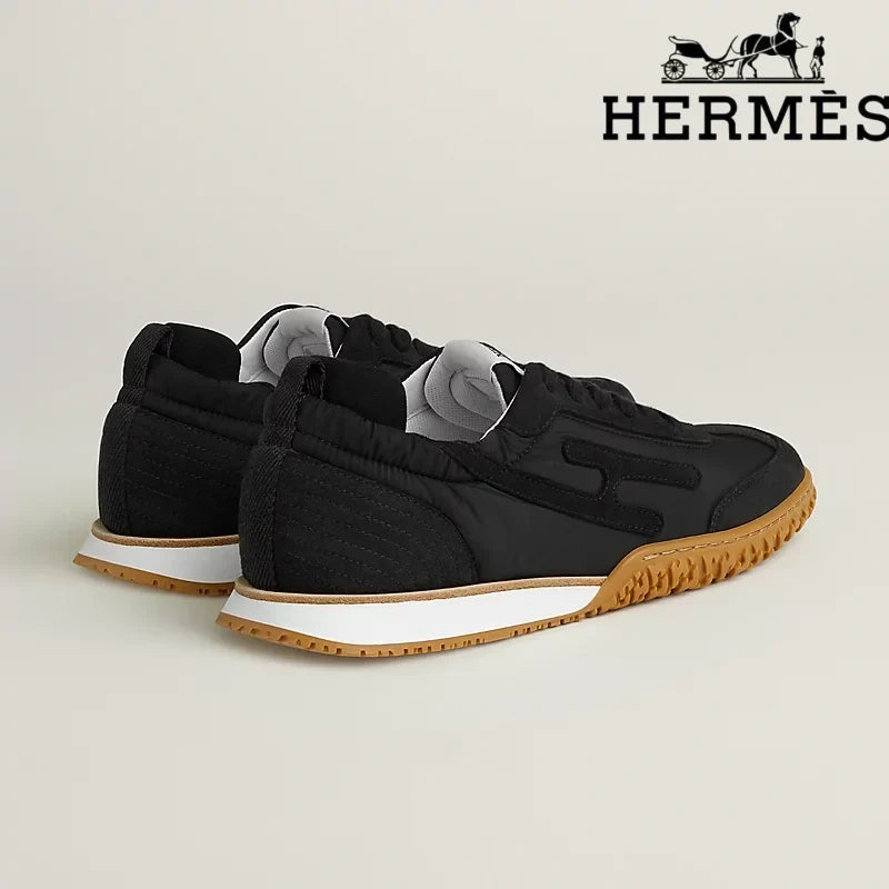 Hermès Jet Sneaker "All Black" Technical Fabric Suede Leather Men Retro Sneakers