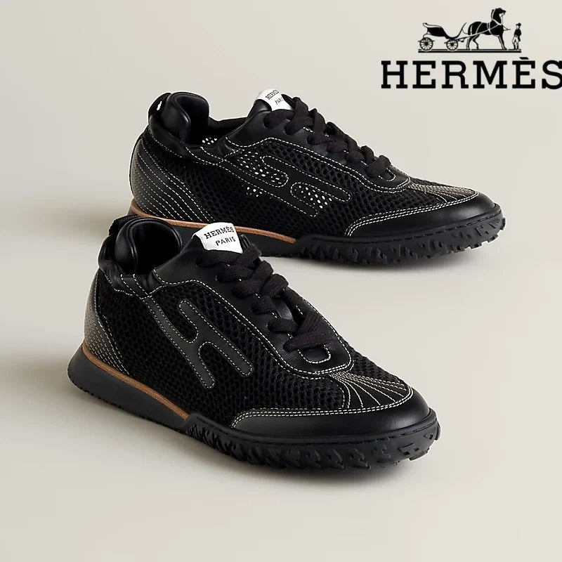 Hermès Jet Sneaker "Black" Mesh & Calfskin Leather Men Retro Sneakers