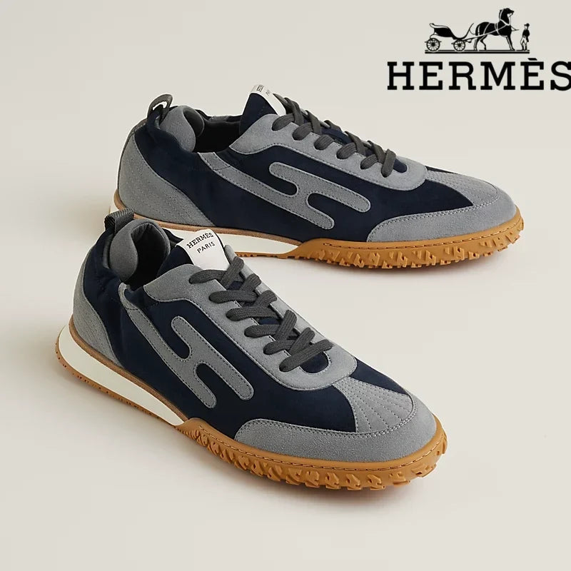 Hermès Jet Sneaker "Navy Blue & Grey" Suede Technical Fabric Men Retro Sneakers