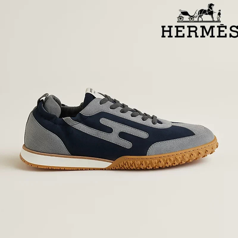 Hermès Jet Sneaker "Navy Blue & Grey" Suede Technical Fabric Men Retro Sneakers
