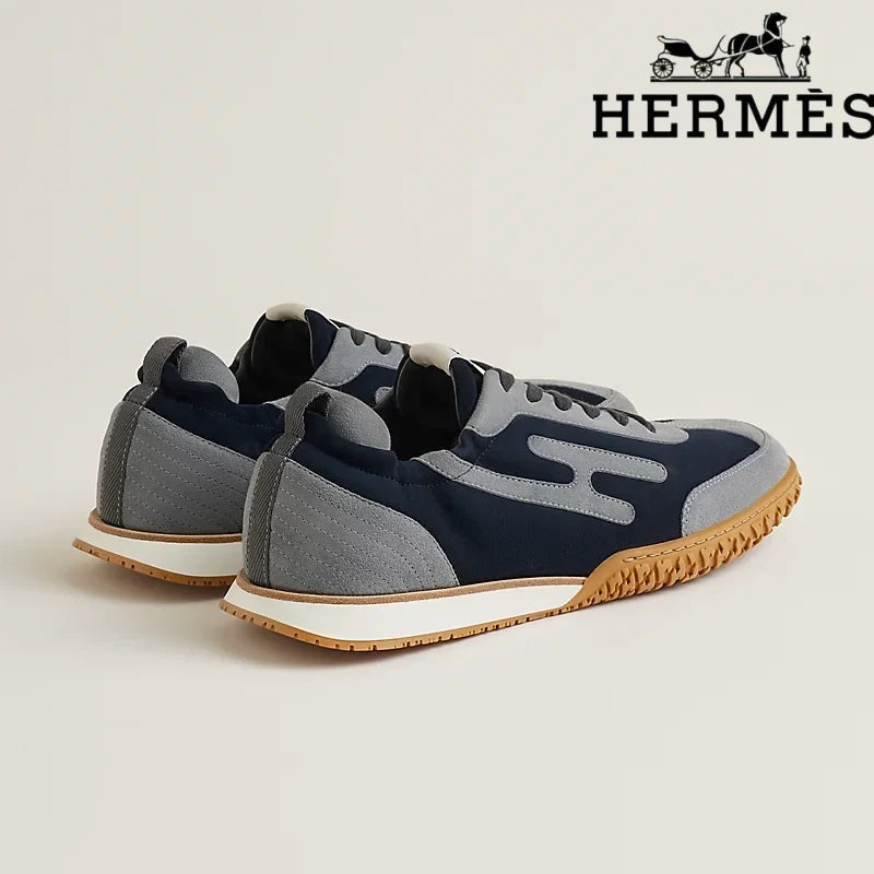 Hermès Jet Sneaker "Navy Blue & Grey" Suede Technical Fabric Men Retro Sneakers