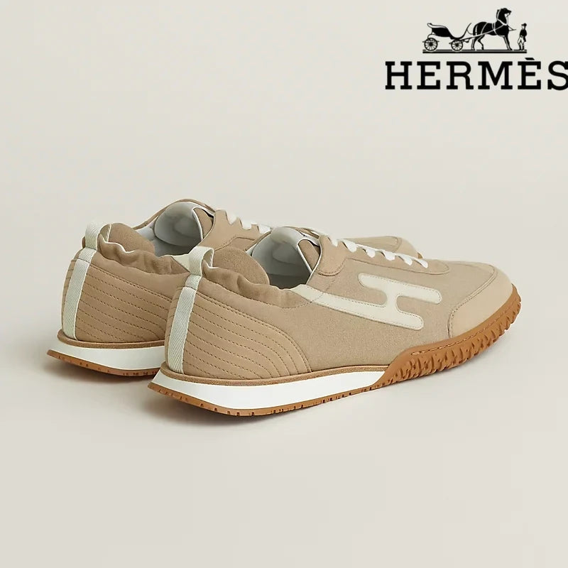 Hermès Jet Sneaker "Beige" Suede Technical Fabric Men Retro Sneakers