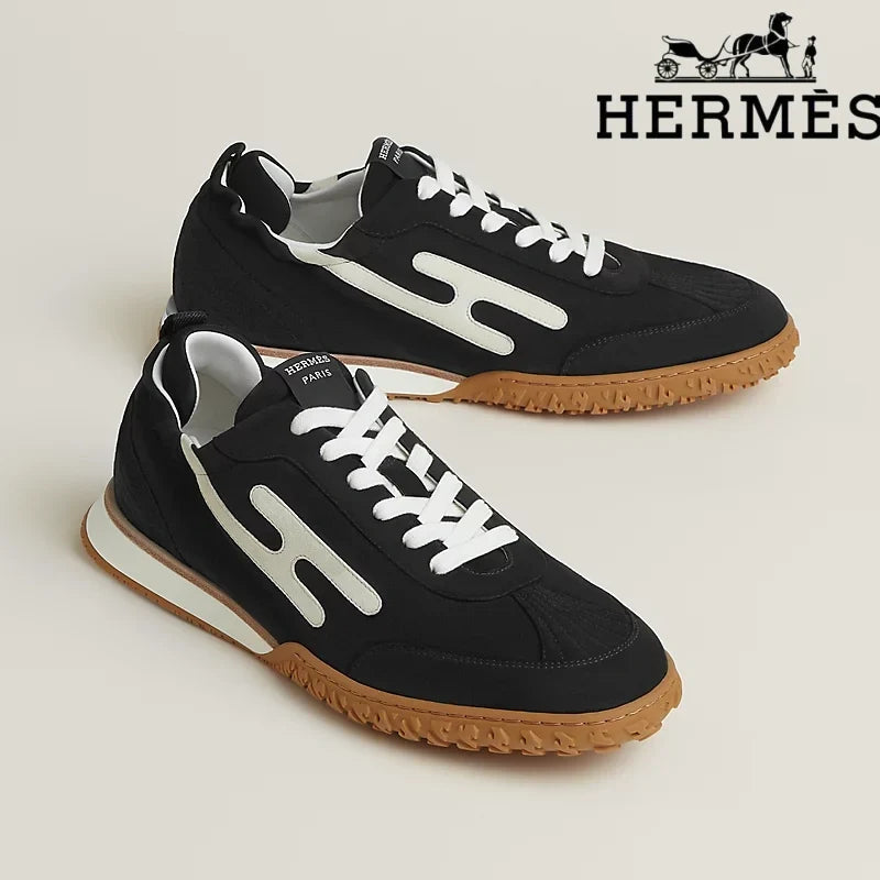 Hermès Jet Sneaker "Black & White" Suede Technical Fabric Men Retro Sneakers
