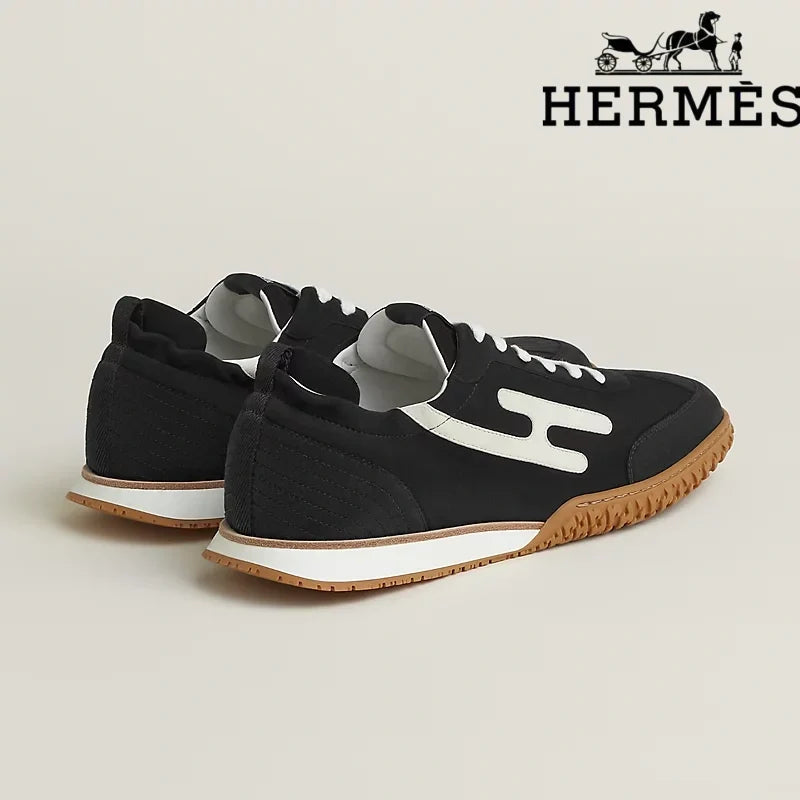 Hermès Jet Sneaker "Black & White" Suede Technical Fabric Men Retro Sneakers