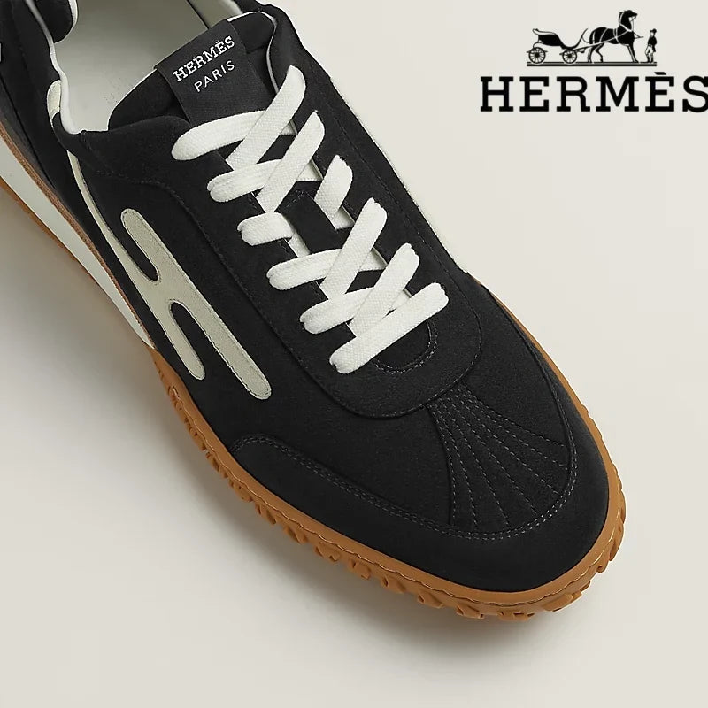 Hermès Jet Sneaker "Black & White" Suede Technical Fabric Men Retro Sneakers