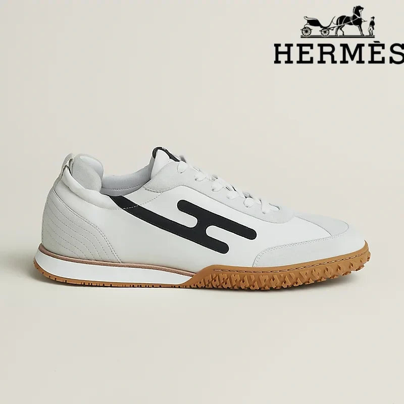 Hermès Jet Sneaker "White & Black" Leather Suede Men Retro Sneakers