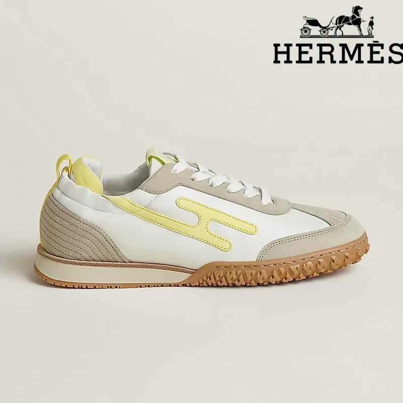 Hermès Jet Sneaker "White And Yellow" Leather Nubuck Men Retro Sneakers