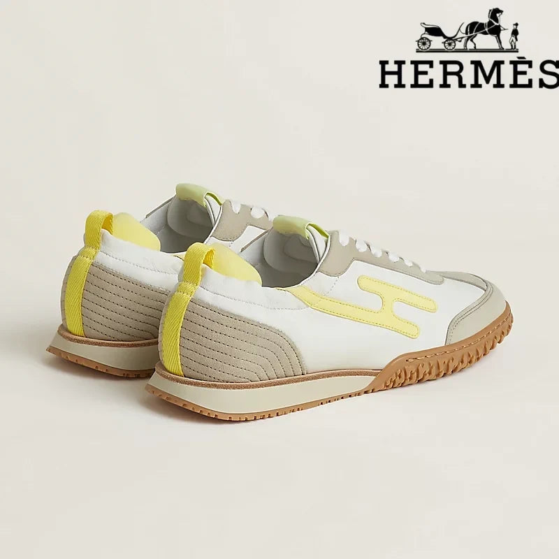 Hermès Jet Sneaker "White And Yellow" Leather Nubuck Men Retro Sneakers