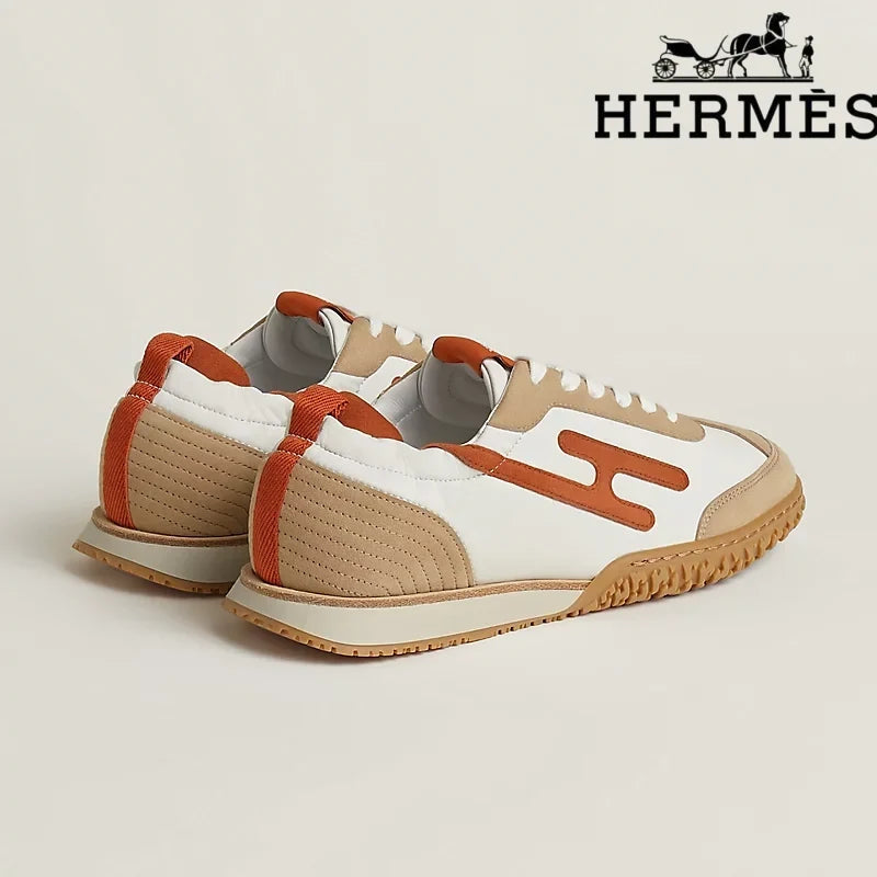 Hermès Jet Sneaker "White And Rust" Leather Nubuck Men Retro Sneakers
