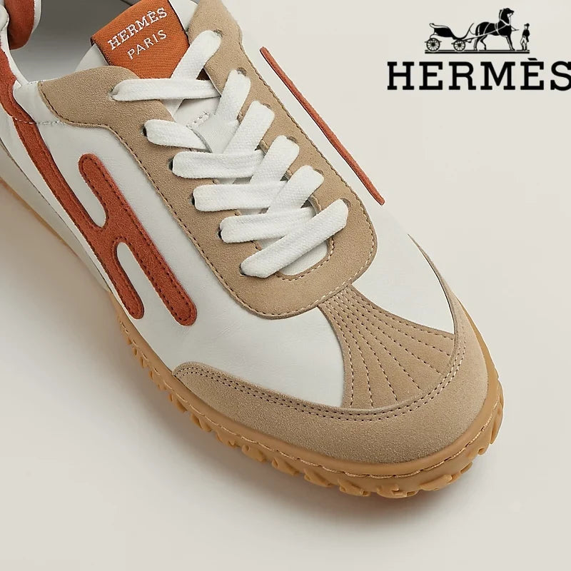 Hermès Jet Sneaker "White And Rust" Leather Nubuck Men Retro Sneakers