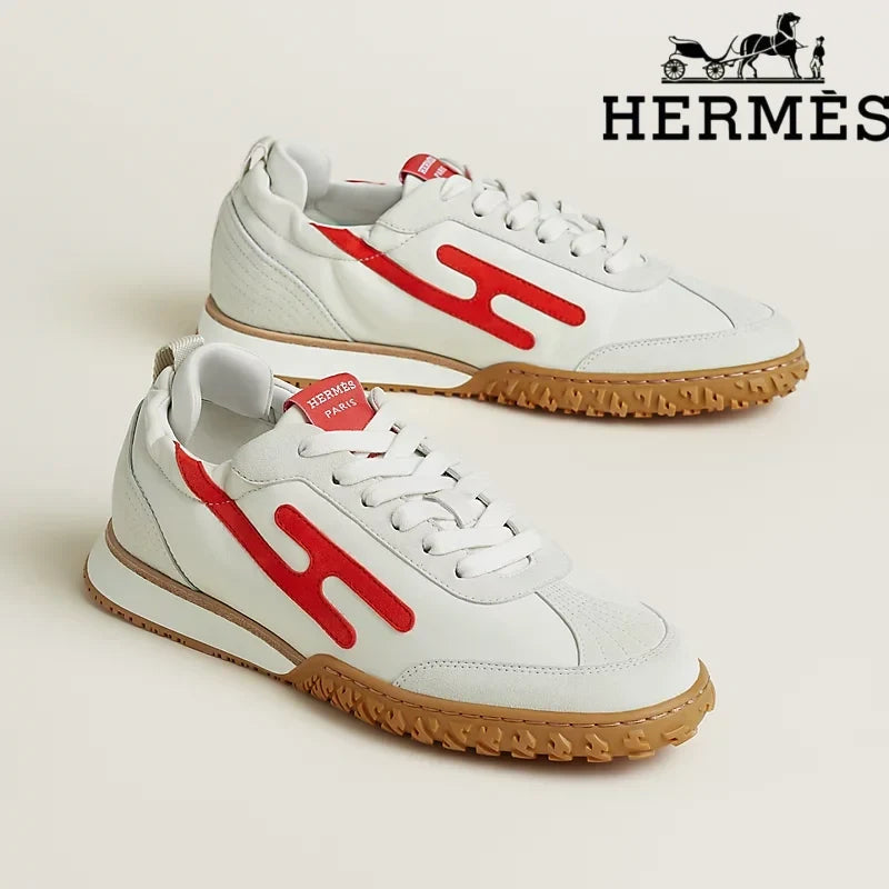 Hermès Jet Sneaker "White And Red" Leather Nubuck Men Retro Sneakers