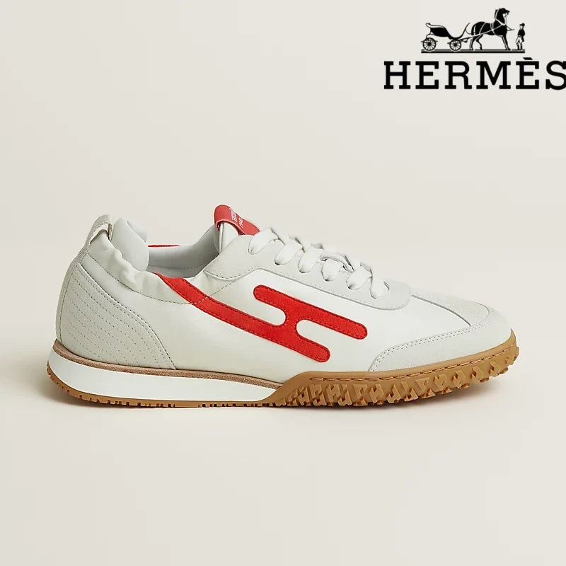 Hermès Jet Sneaker "White And Red" Leather Nubuck Men Retro Sneakers