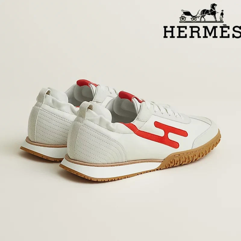 Hermès Jet Sneaker "White And Red" Leather Nubuck Men Retro Sneakers