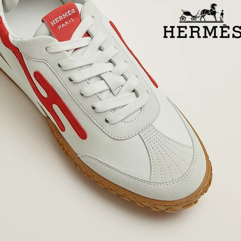 Hermès Jet Sneaker "White And Red" Leather Nubuck Men Retro Sneakers