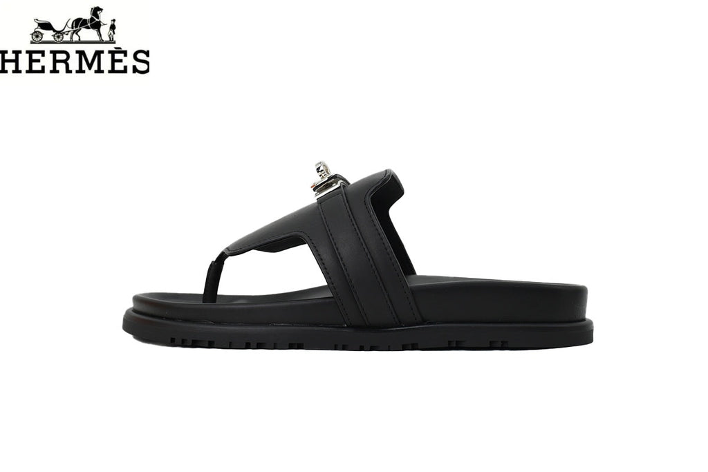 Hermès Empire Series Leather Thong Sandals "Black"