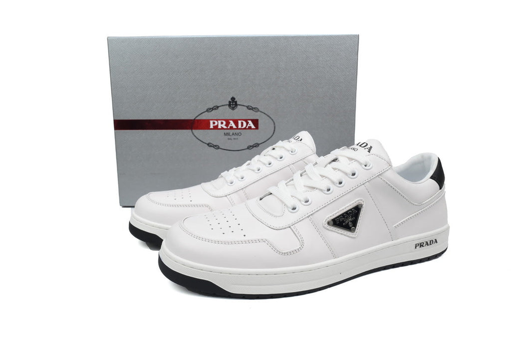 Prada Downtown Leather Low Sneakers "White/Black"-Classic Casual Shoes/Women's Shoe Sale / Men's Shoe Sale