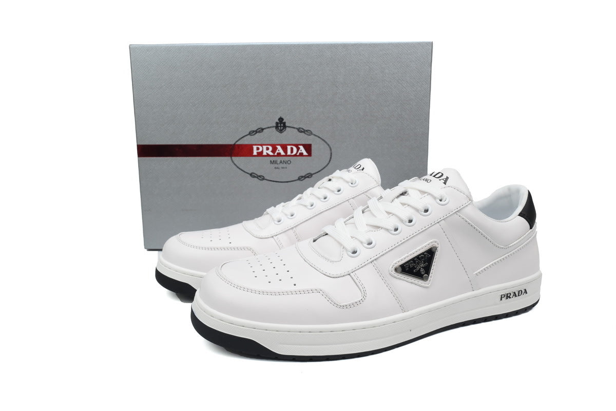 Prada Downtown Leather Low Sneakers "White/Black"-Classic Casual Shoes/Women's Shoe Sale / Men's Shoe Sale