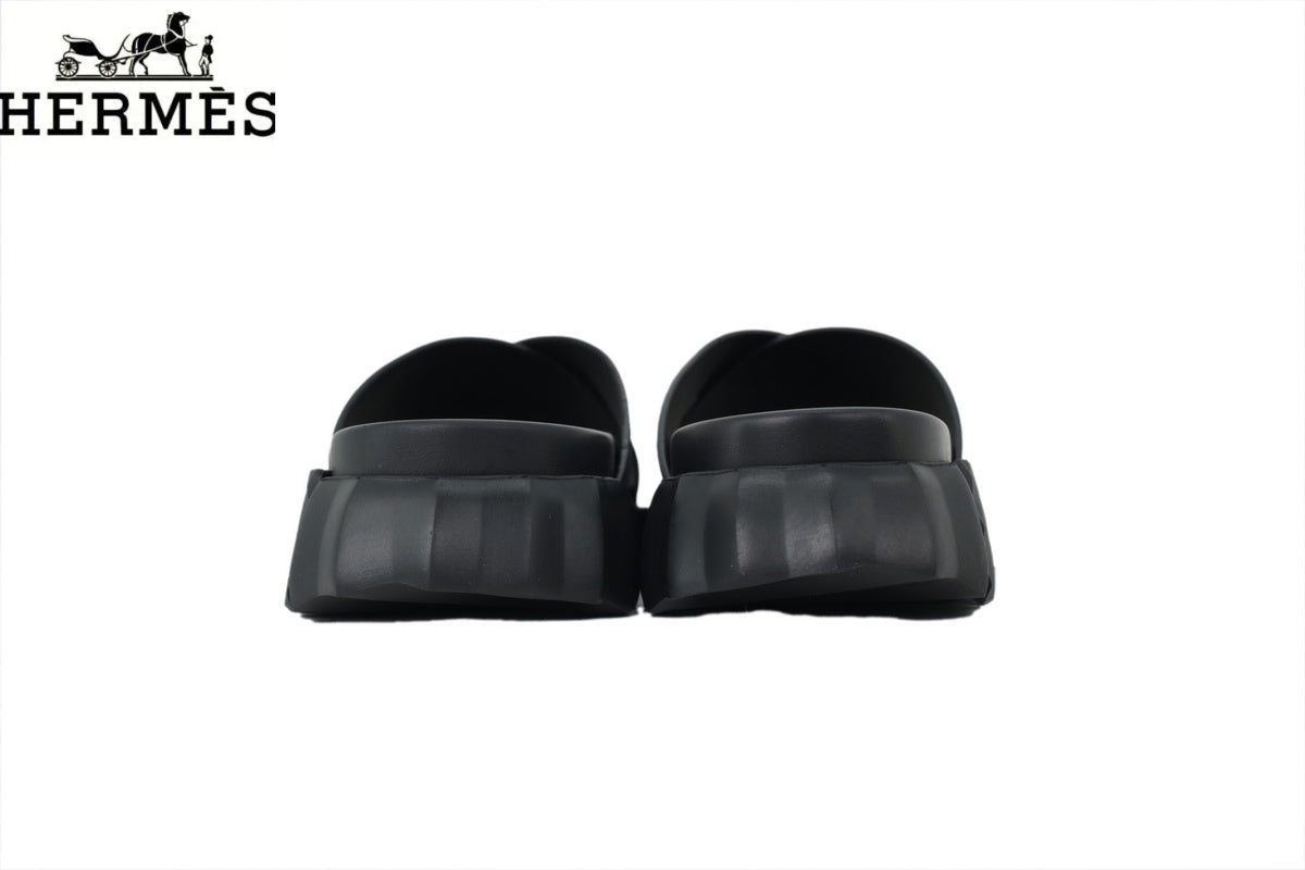 Hermès Cross Strap Thick Sole Men Slide Sandals "Black"