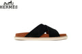 Loro Piana Cross Strap Suede Slide Sandals "Black"