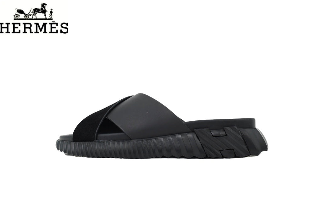 Hermès Cross Strap Thick Sole Men Slide Sandals "Black"
