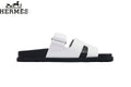 Hermès Chypre Adjustable Strap Leather Slide Sandals "White"