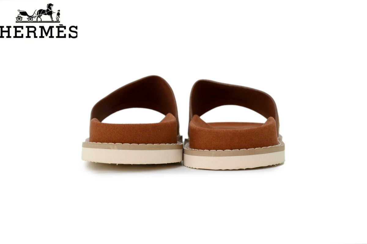 Hermès Slide Suede Leather Men Sandals "Brown"