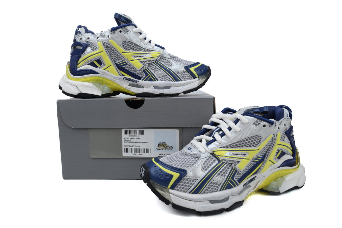 Balenciaga Runner Sneakers "Grey Blue Yellow"-retro thick sole dad shoes，Women's Shoe Sale / Men's Shoe Sale