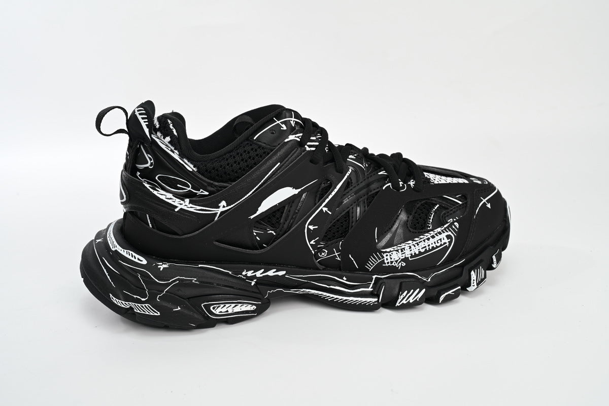 Balenciaga Track Sneakers "Black White Sketch"-retro thick sole dad shoes，Women's Shoe Sale / Men's Shoe Sale