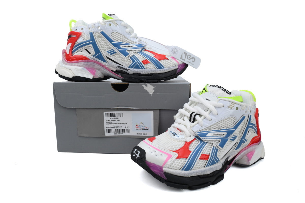 Balenciaga Runner Sneakers "White Blue Red Pink"-retro thick sole dad shoes，Women's Shoe Sale / Men's Shoe Sale