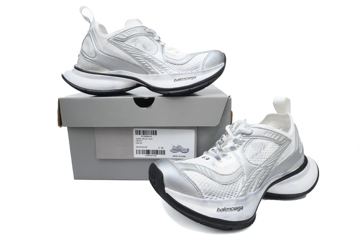 Balenciaga Circuit Sneakers "White Silver"-retro thick sole dad shoes，Women's Shoe Sale / Men's Shoe Sale
