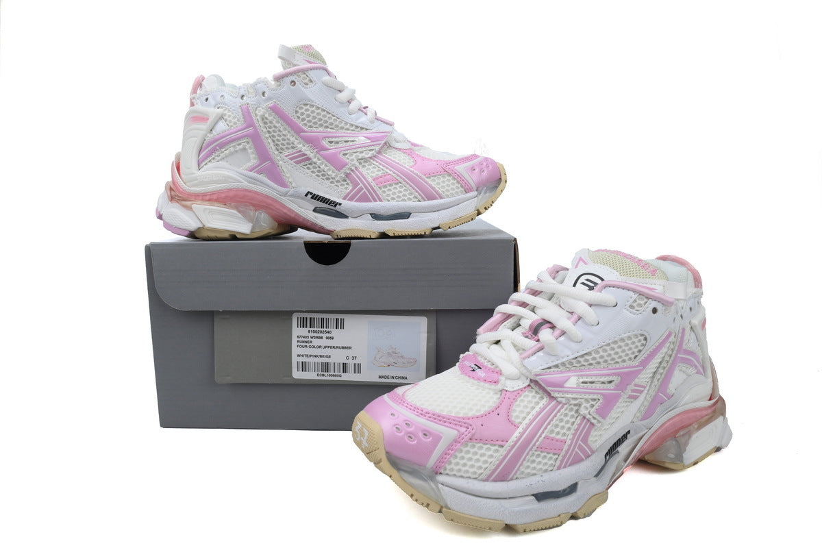 Balenciaga Runner Sneakers "White Pink"-retro thick sole dad shoes，Women's Shoe Sale / Men's Shoe Sale