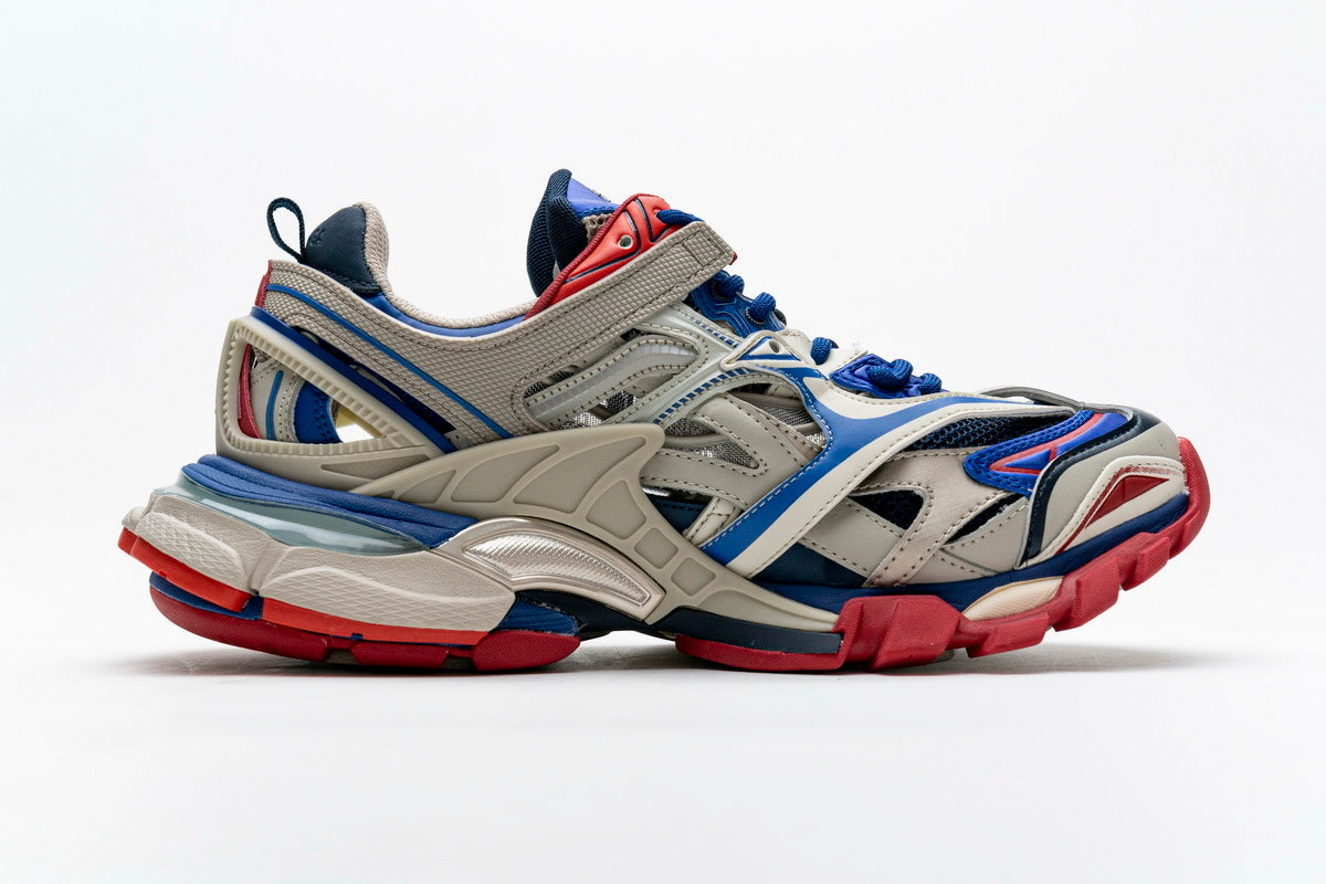 Balenciaga Track 2 Open Sneakers "Beige Blue Red"-retro thick sole dad shoes，Women's Shoe Sale / Men's Shoe Sale