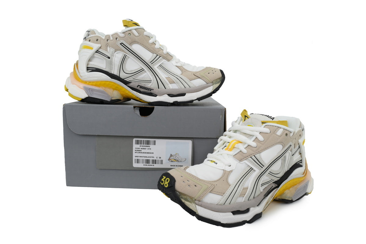 Balenciaga Runner Sneakers "White Beige Yellow"-retro thick sole dad shoes，Women's Shoe Sale / Men's Shoe Sale