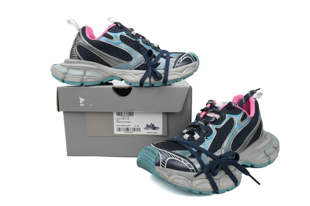 Balenciaga 3XL Mesh Trainer Sneaker "Grey Mix Blue Pink"-retro thick sole dad shoes，Women's Shoe Sale / Men's Shoe Sale