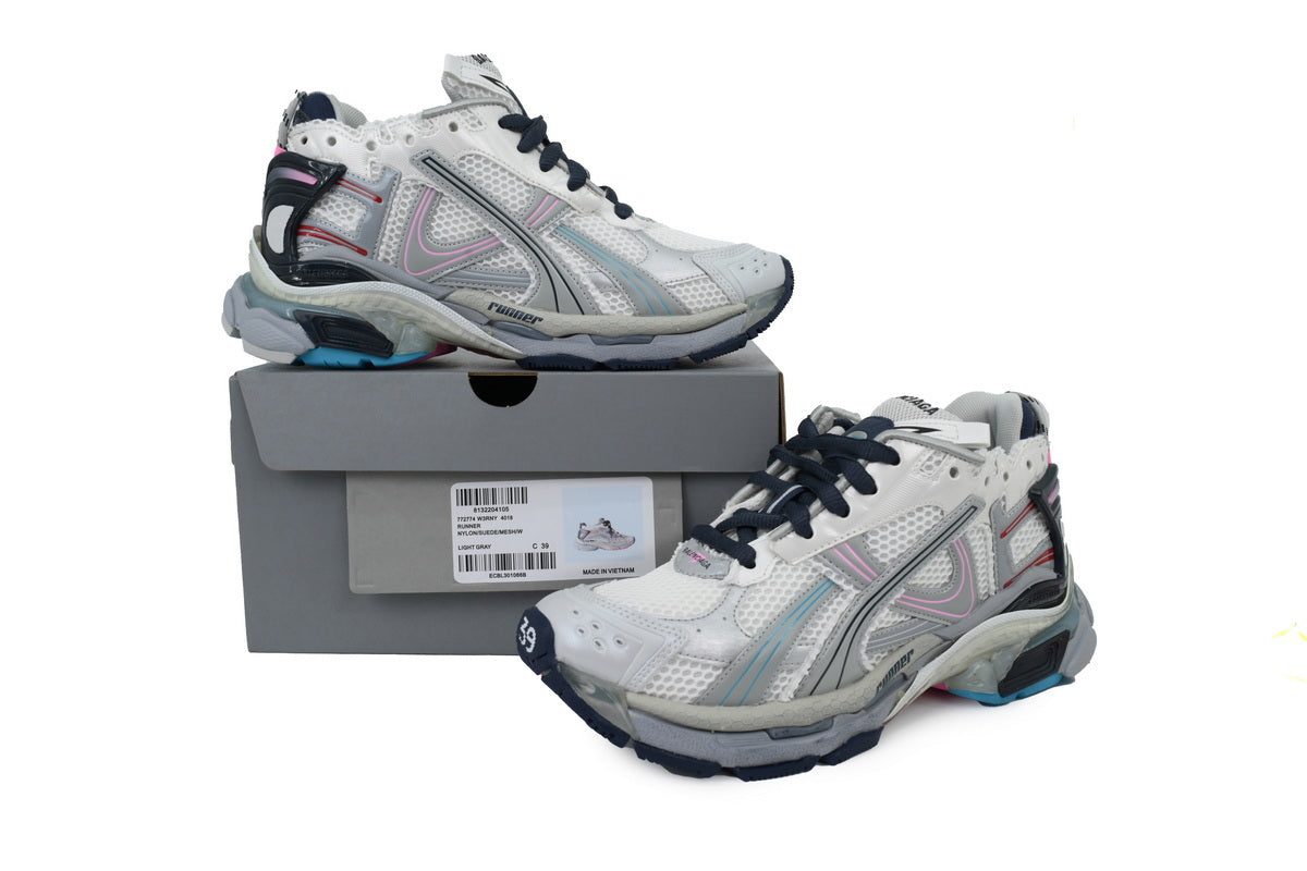 Balenciaga Runner Sneakers Men Women "White Silver Pink Blue"-retro thick sole dad shoes，Women's Shoe Sale / Men's Shoe Sale