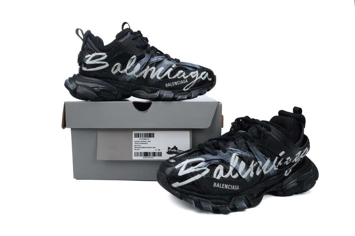 Balenciaga Track Sneakers "Black White Graffiti"-retro thick sole dad shoes，Women's Shoe Sale / Men's Shoe Sale