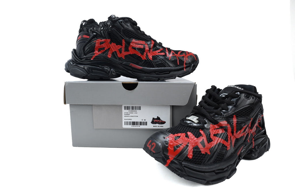 Balenciaga Runner Series Graffiti Sneakers "Black Red"-retro thick sole dad shoes，Women's Shoe Sale / Men's Shoe Sale