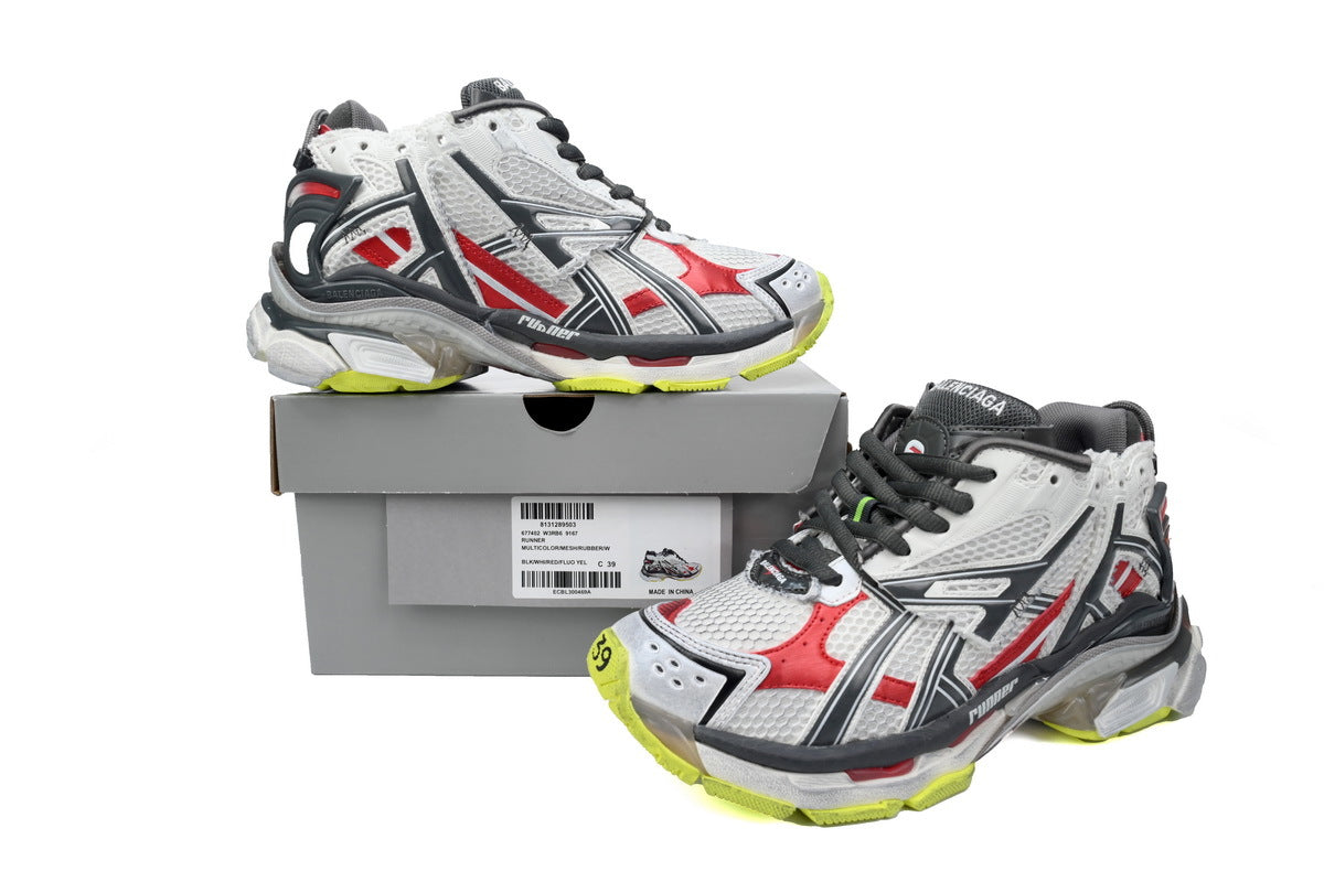 Balenciaga Runner Sneaker "White Red Grey Fluorescent Yellow"-retro thick sole dad shoes，Women's Shoe Sale / Men's Shoe Sale
