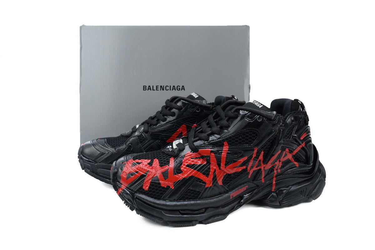 Balenciaga Runner Series Graffiti Sneakers "Black Red"-retro thick sole dad shoes，Women's Shoe Sale / Men's Shoe Sale