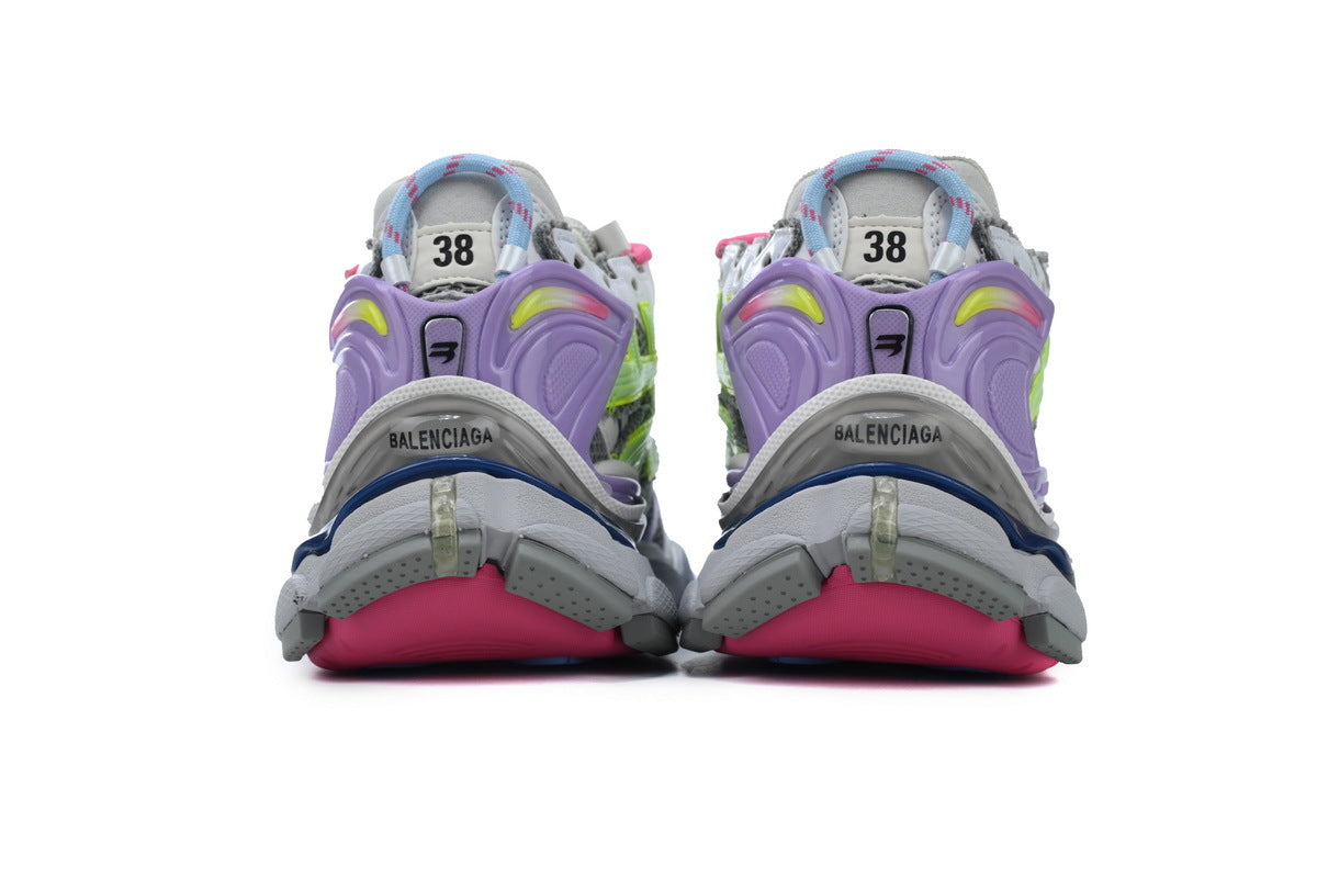 Balenciaga Runner Sneakers "Grey Purple Neon Green"-retro thick sole dad shoes，Women's Shoe Sale / Men's Shoe Sale