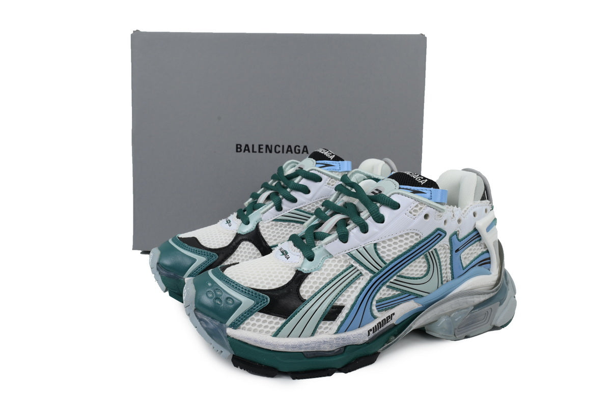Balenciaga Runner Sneakers "White Green Blue"-retro thick sole dad shoes，Women's Shoe Sale / Men's Shoe Sale