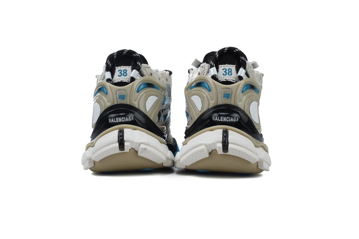 Balenciaga Runner Sneakers Men Women "Beige Bright Blue"-retro thick sole dad shoes，Women's Shoe Sale / Men's Shoe Sale