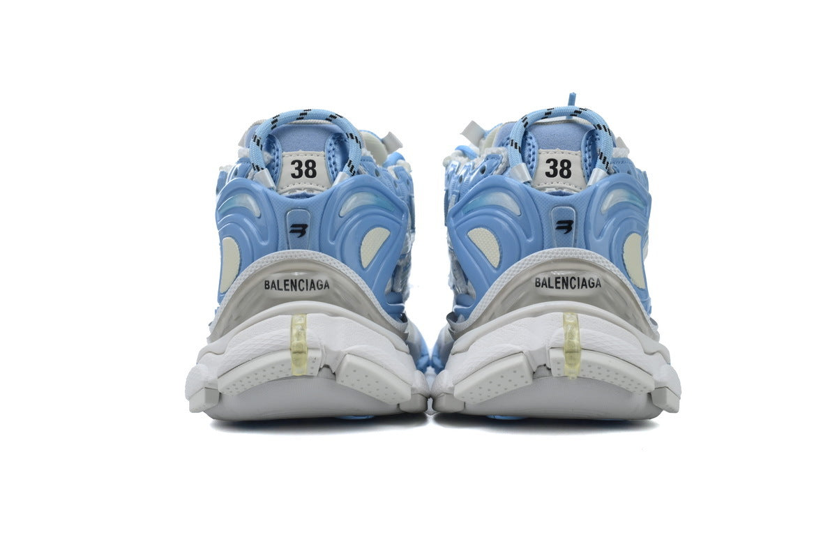 Balenciaga Runner Sneakers "White Light Blue"-retro thick sole dad shoes，Women's Shoe Sale / Men's Shoe Sale