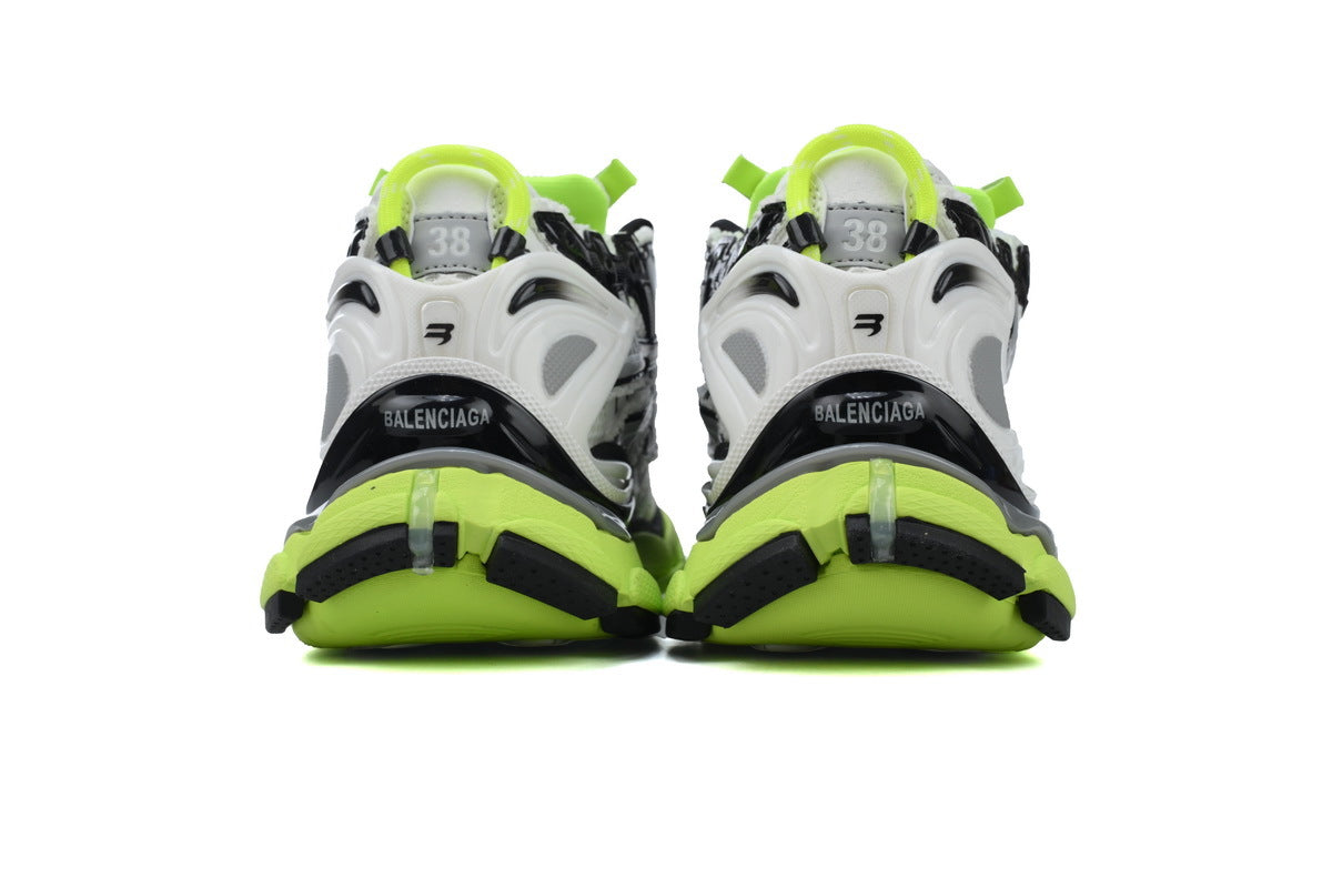 Balenciaga Runner Sneakers "White Black Fluorescent Green"-retro thick sole dad shoes，Women's Shoe Sale / Men's Shoe Sale