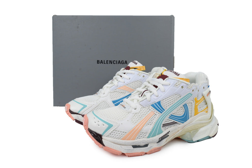 Balenciaga Runner Sneakers "White Blue Yellow"-retro thick sole dad shoes，Women's Shoe Sale / Men's Shoe Sale