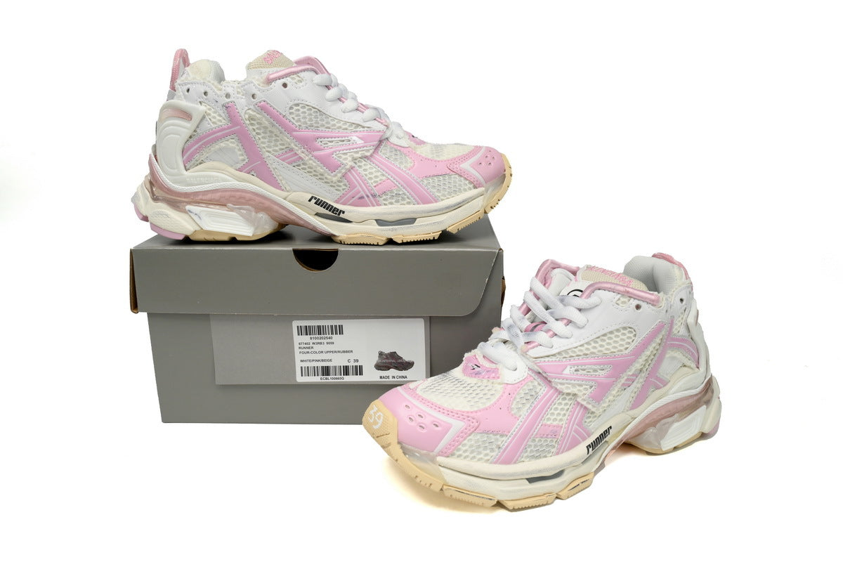 Balenciaga Runner Sneaker "White Pink Beige"-retro thick sole dad shoes，Women's Shoe Sale / Men's Shoe Sale