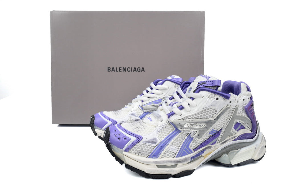 Balenciaga Runner Sneakers "White Purple Grey"-retro thick sole dad shoes，Women's Shoe Sale / Men's Shoe Sale