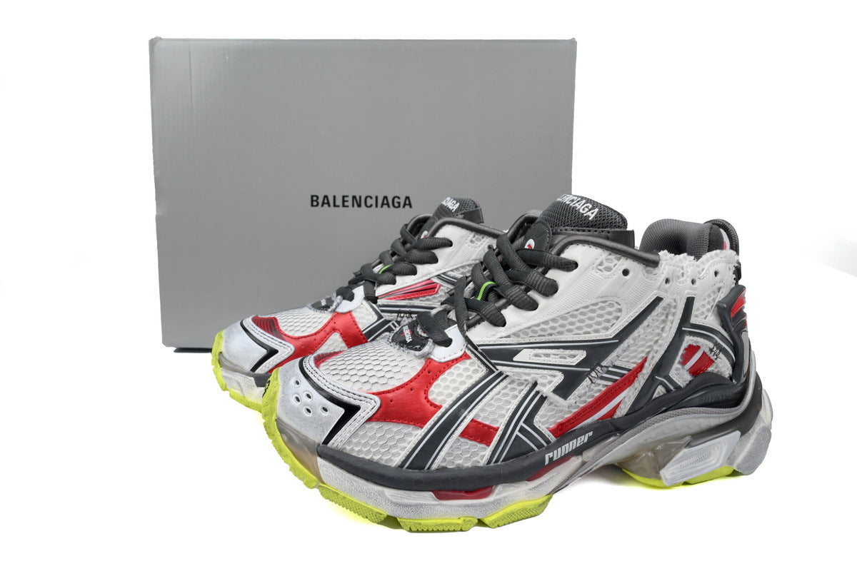 Balenciaga Runner Sneaker "White Red Grey Fluorescent Yellow"-retro thick sole dad shoes，Women's Shoe Sale / Men's Shoe Sale